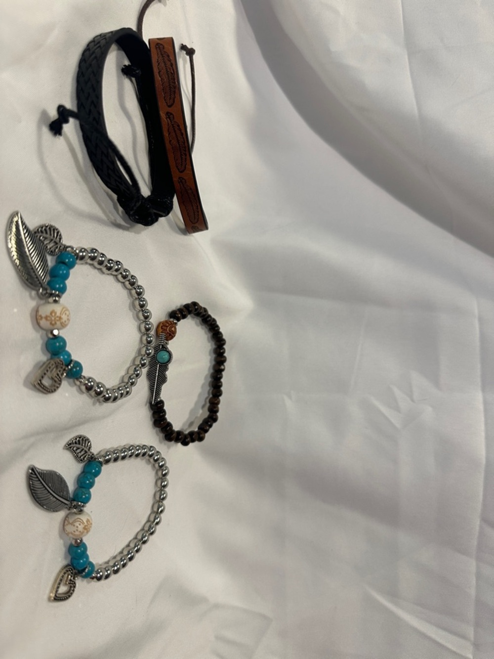 Turquoise and Silver Beaded Women's Bracelet Set